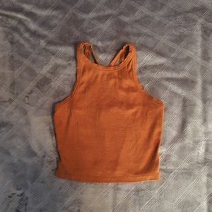 BP cross back halter neck crop top orange